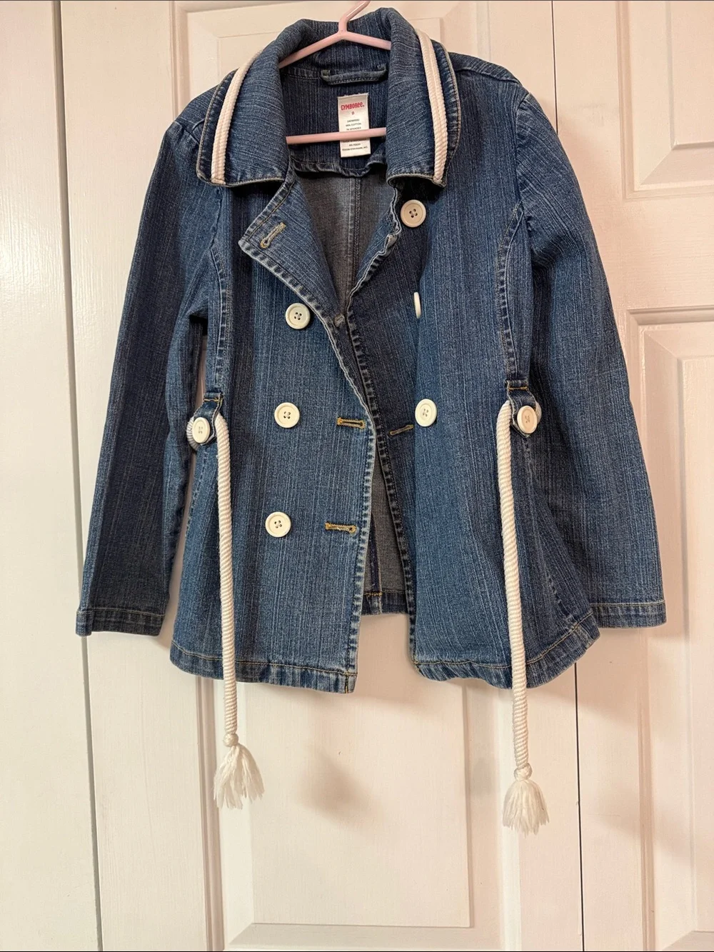 Gymboree Blue Denim Double-Breasted Jacket with Cream Rope Trim